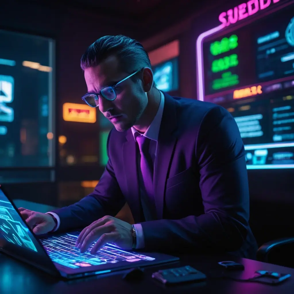 Premium hero banner showing modern online casino interface on multiple devices with revenue dashboard